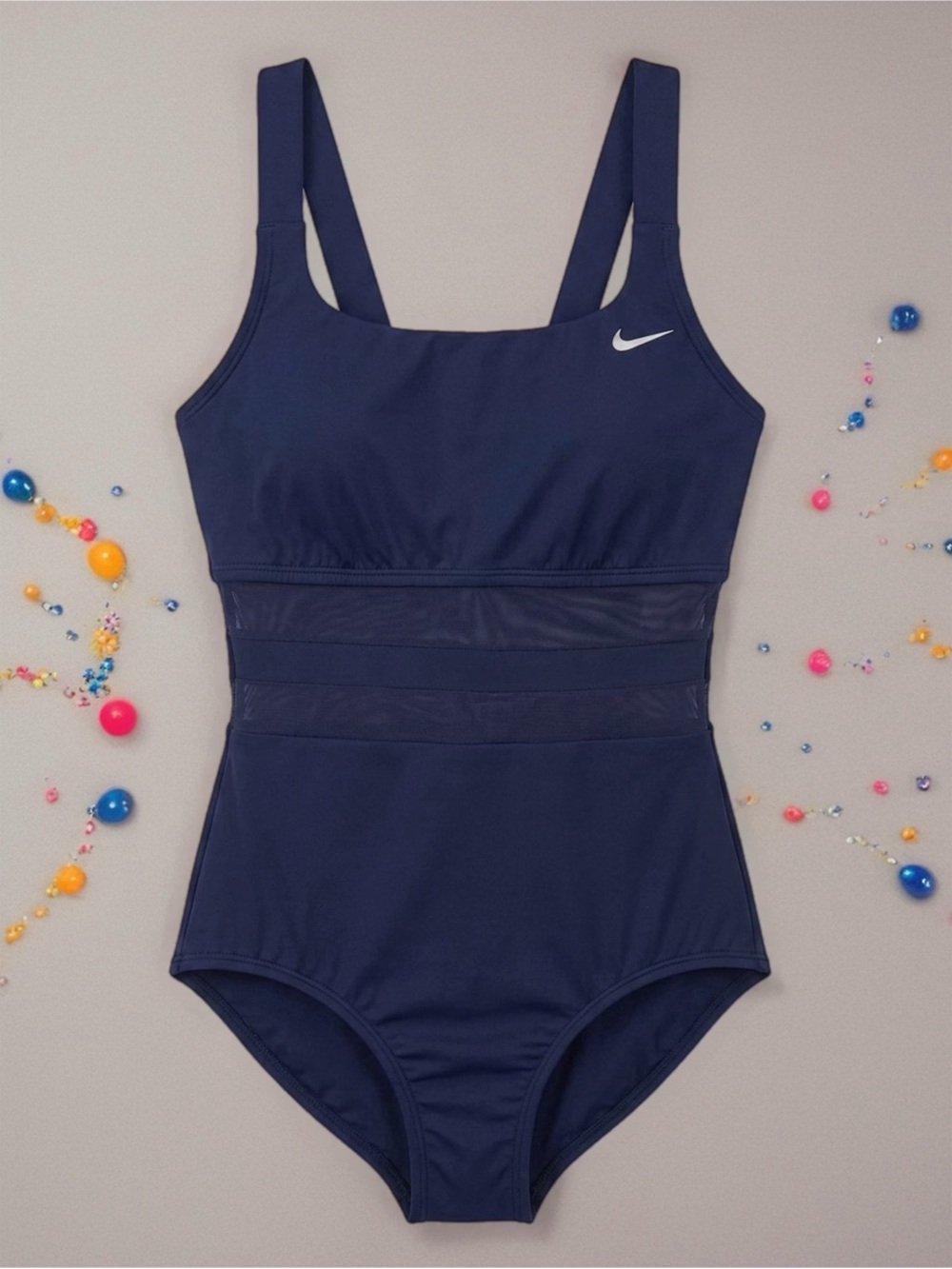 Nike Women's Navy Blue One-Piece Swimsuit with Mesh Waist - Picture 2 of 15